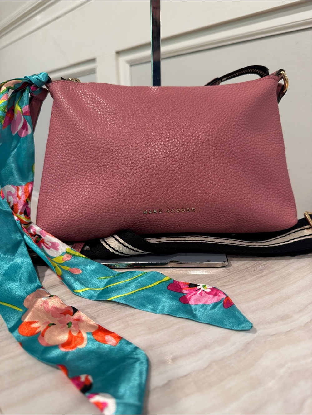 Marc Jacobs Bag The Cosmo Pink Leather Crossbody Striped Strap Bag - Picture 4 of 17